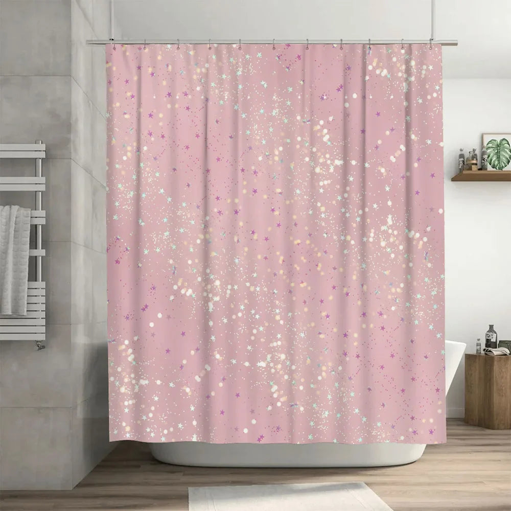 Sparkling Stars Shower Curtain Pink Pastel Decor for Bathroom