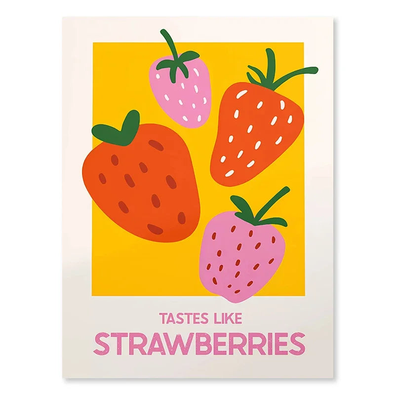 Pink Strawberry Lemon Card Cocktails Drink Posters Retro Canvas Painting