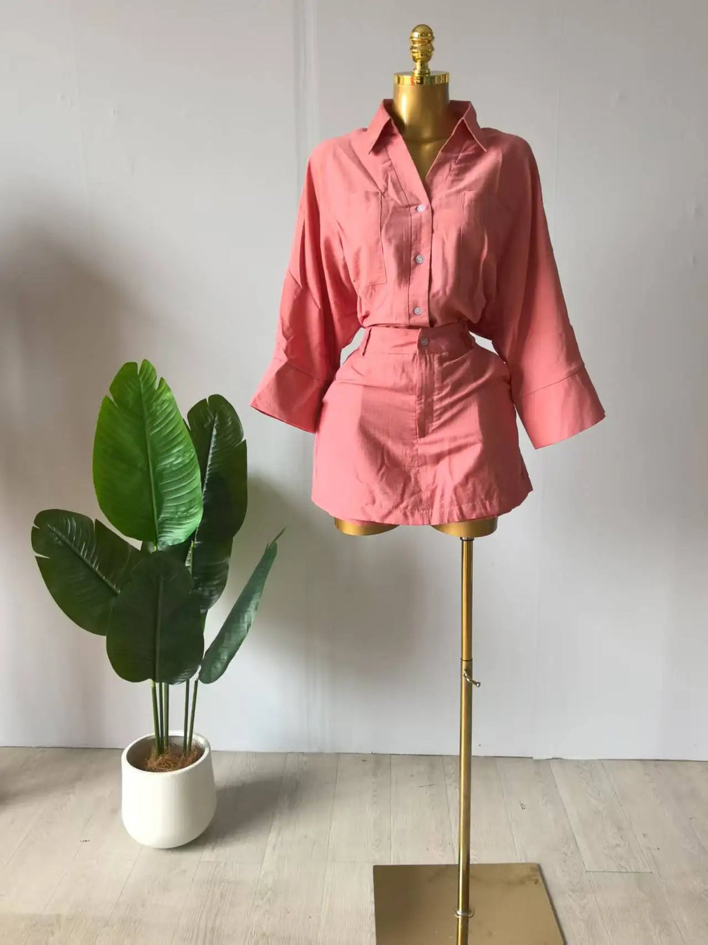 Fashion Women's Set Full Sleeve Turn-down Collar T-shirt and Skirts Shorts Chic Two 2 Piece Sets Outfit