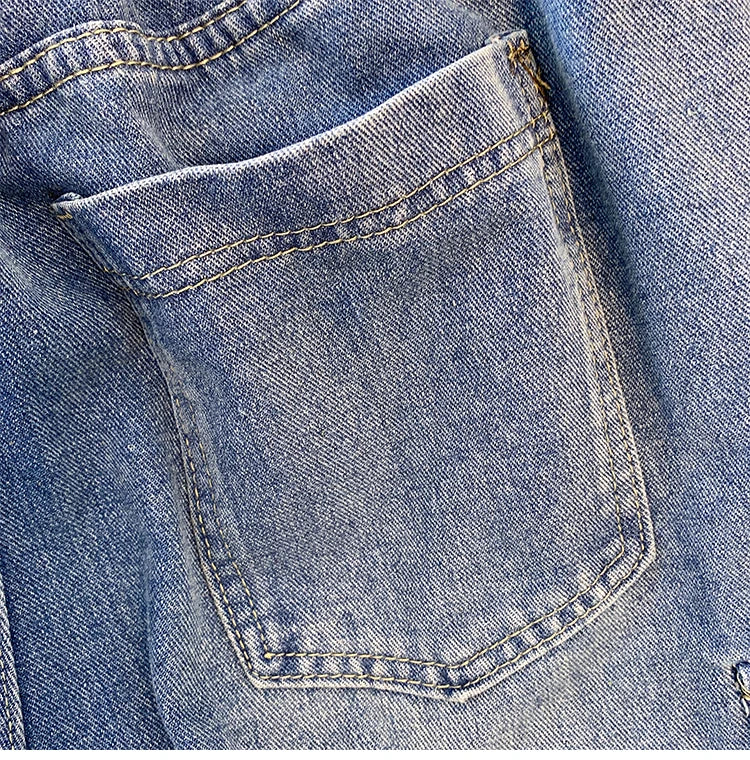 Street Style Plus Size Jeans Women's Casual Pants Gray All-In-One Overalls Multi-Pocket Commuter Denim Pants