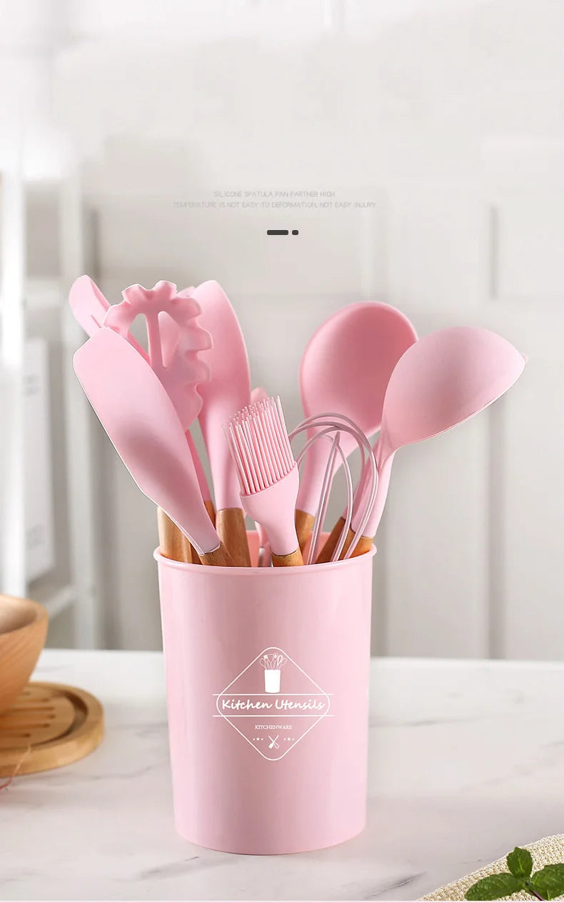 Food Grade Silicone Kitchenware Cooking Tools Cookware Set High Temperature Spatula Spoon Anti-scald Kitchen Tools