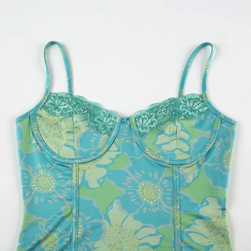 Fashion Chic Print Lace Trim Cams Bustier Women Skinny Retro Hottie Camisole Style