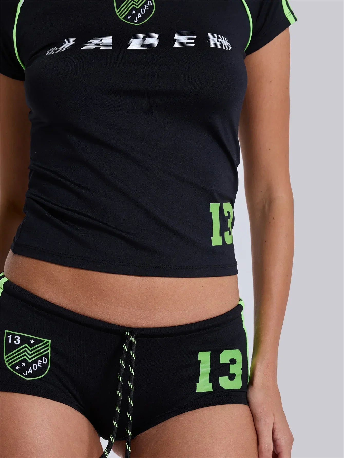 Woman Clothing Shorts Suit America Sports Style Fashion Slim Retro Summer Letter Print Short-sleeved Top Y2k