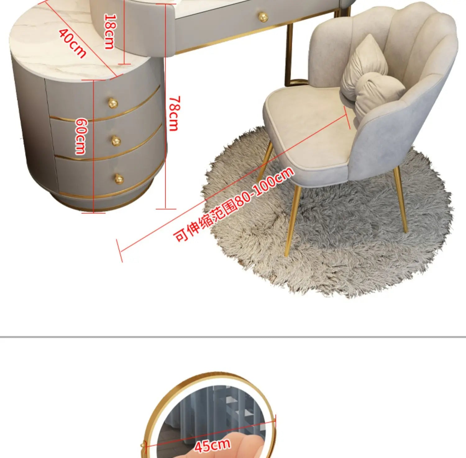 Vanity Table Women Luxury European Big Stool Study Dressing Table Organizer Home Furniture