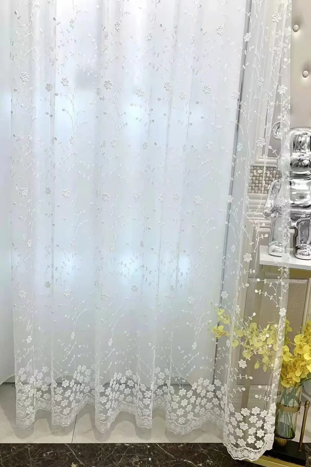 Embroidered White Curtains