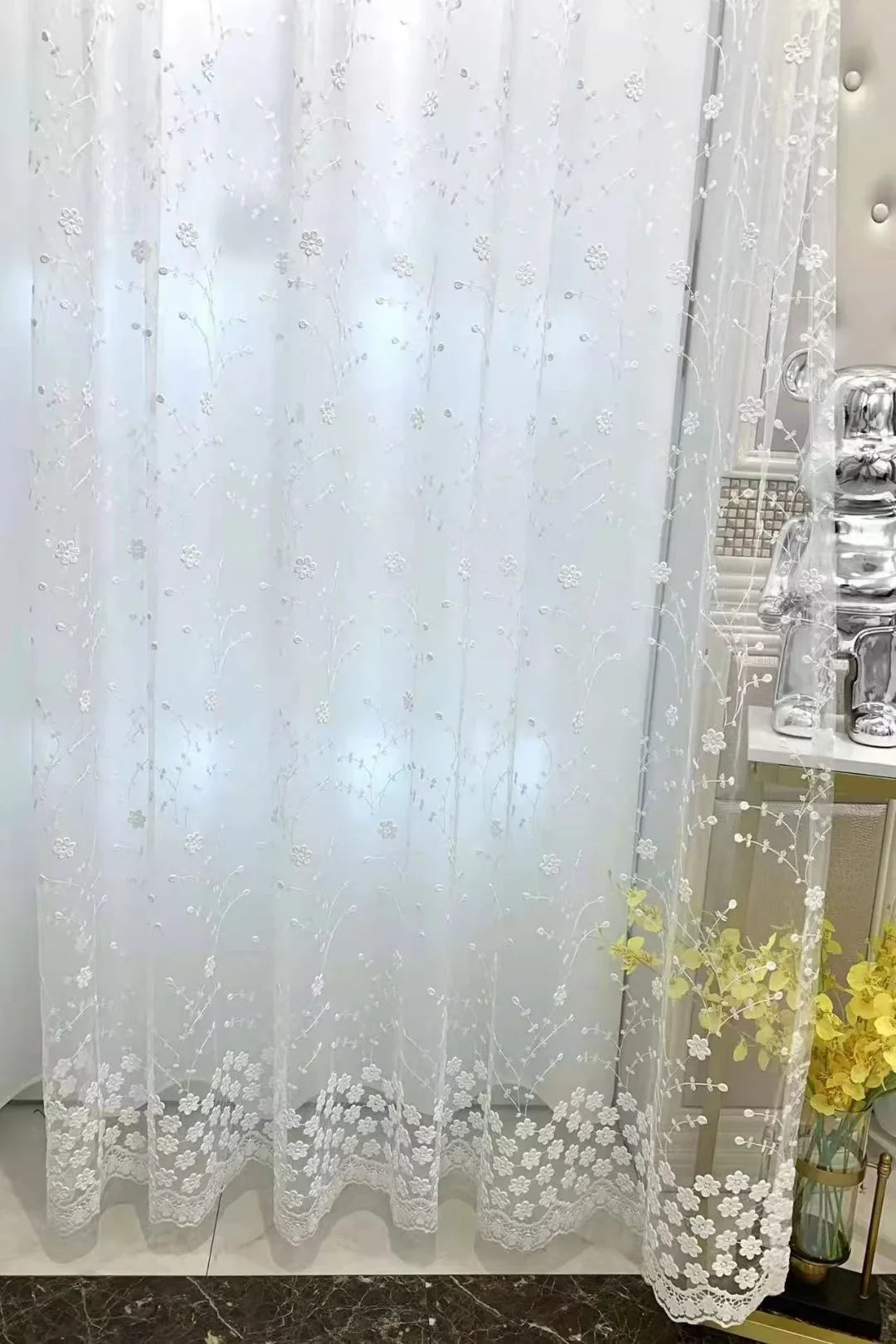 Embroidered White Curtains