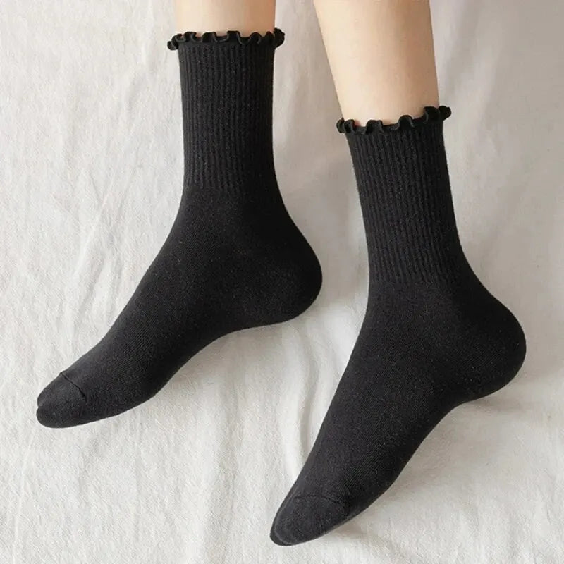 Pairs Lot Socks for Women Ruffle Middle Tube Ankle Short Breathable Black White Set Spring Autumn