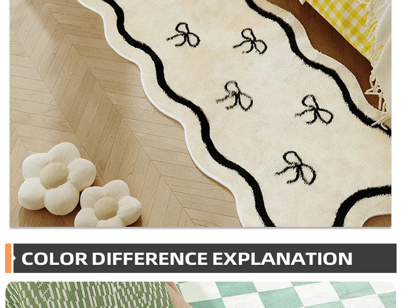 Rose Bow Heart Long Floor Mat Runner Rug Soft Fluffy Black White Cute Girl Home Decoration Rugs