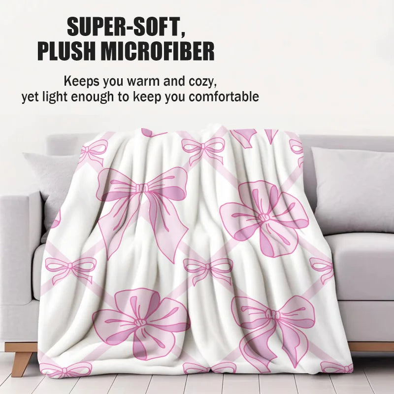 Pink Bow Blanket, Flannel Decorative Blanket, Bedding Accessories, Soft Cozy Warm Blanket