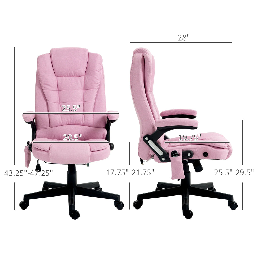 Massage Office Chair with 6 Points Heat Linen Executive Office Chair Pink