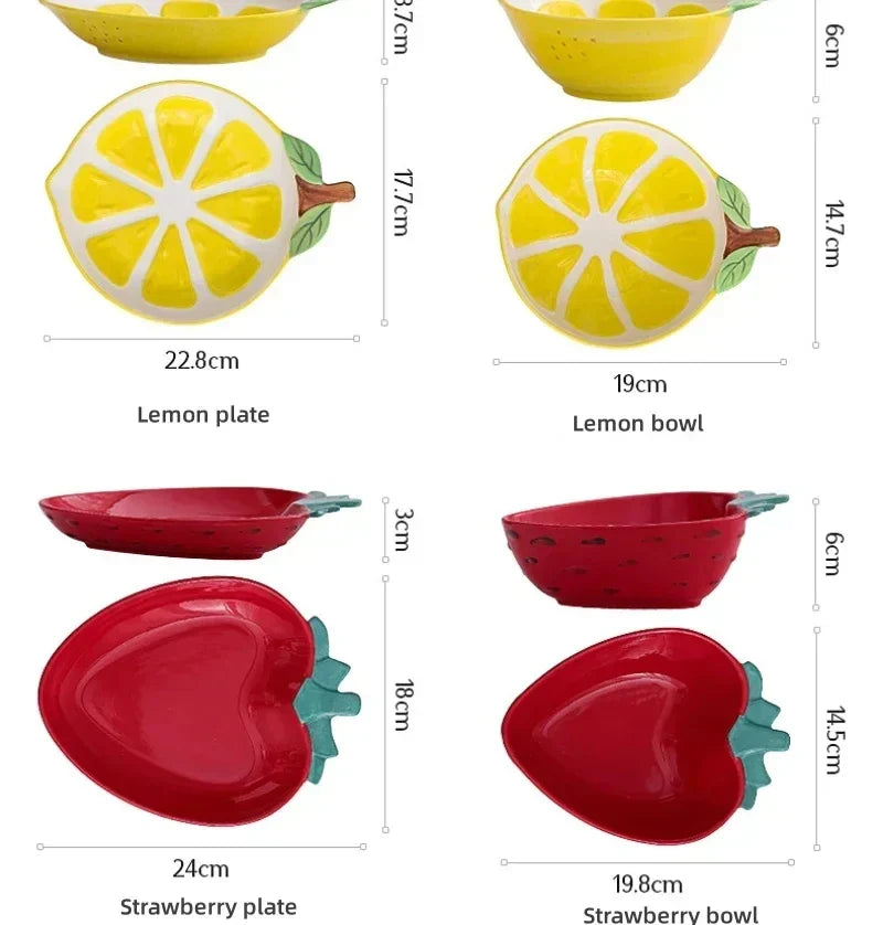 Hand Painted Fruit Shape Cute Fruit Salad Plate Creative Ceramic Bowl Pineapple Strawberry Lemon Ceramic Cutlery
