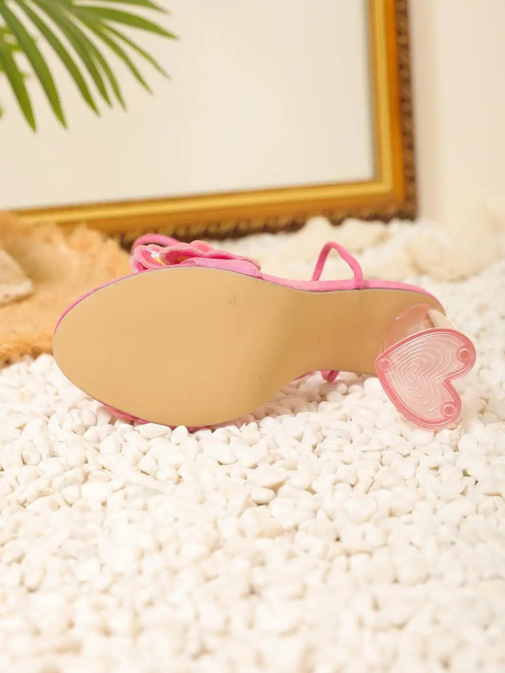 Pink Crystal High Heels Embroidered Butterfly Lace-up Sandals