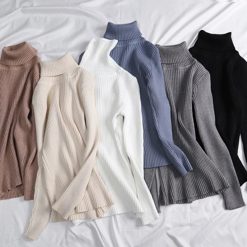 Women Fall Turtleneck Sweater Knitted Soft Pullovers Cashmere Jumpers Basic Soft Sweaters For Women Autumn Winter