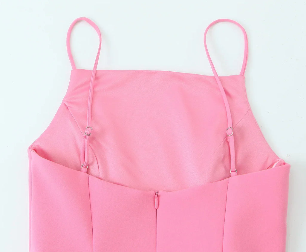 Ladies Pink Spaghetti Strap Dress Summer New Simple Style Women Slim Short Dress Party Fashion A-Line Dress