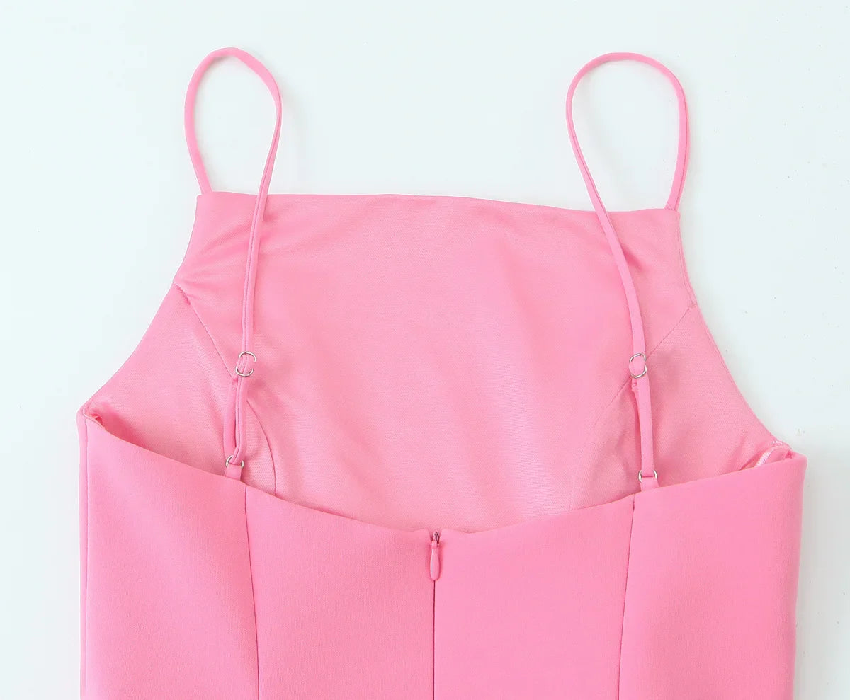 Ladies Pink Spaghetti Strap Dress Summer New Simple Style Women Slim Short Dress Party Fashion A-Line Dress