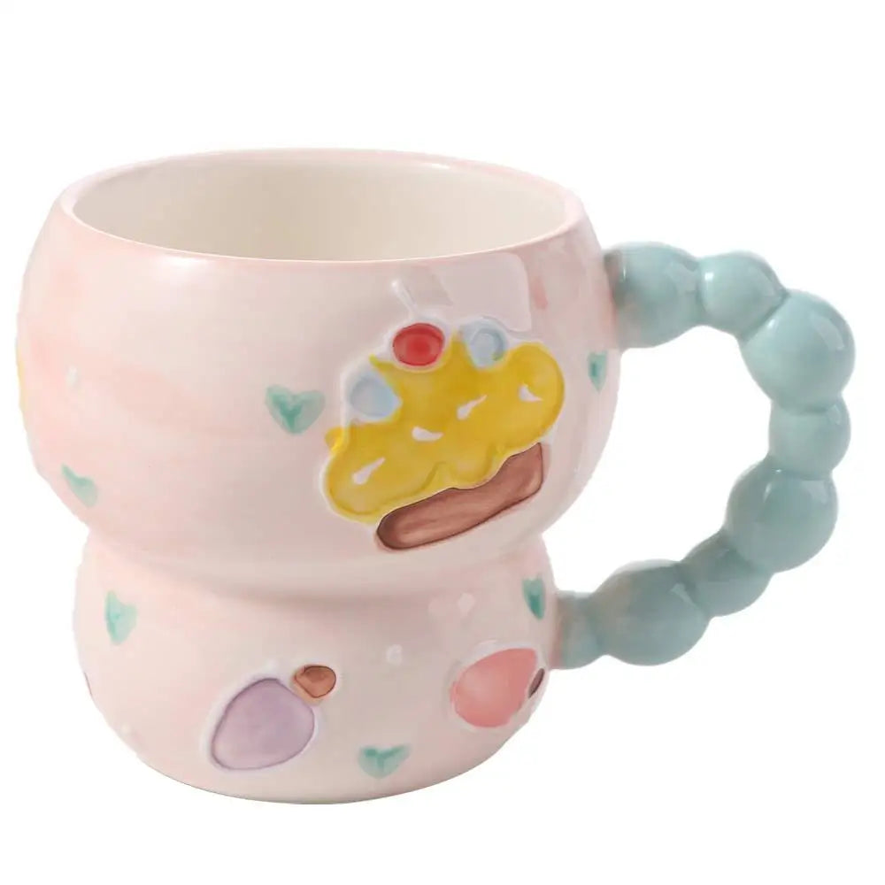 Cute Ceramic Breakfast Cup Hand Painted Large Capacity Floral Pattern Cup