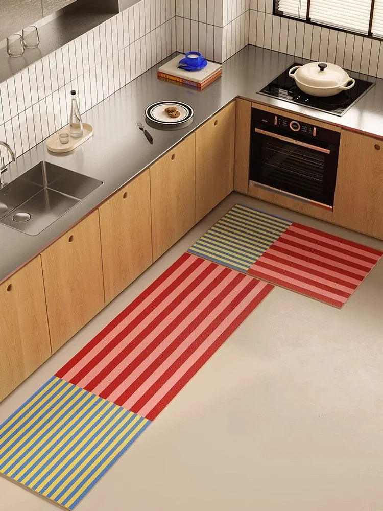 Kitchen Carpet PVC Waterproof and Oil-proof Carpet Easy To Clean Cushioning Rugs Artistic Striped Decorative Carpet Mats