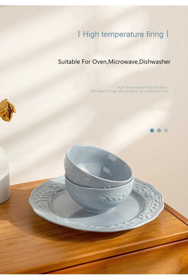 Glossy Solid Ceramic Serving Plate Floral Print Cute Bowl Versatile Dishes Simple Kitchen Tablewares