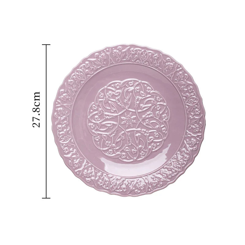 Purple Ceramic Plate Retro French Style Exquisite Dining Plates Home High End Tableware