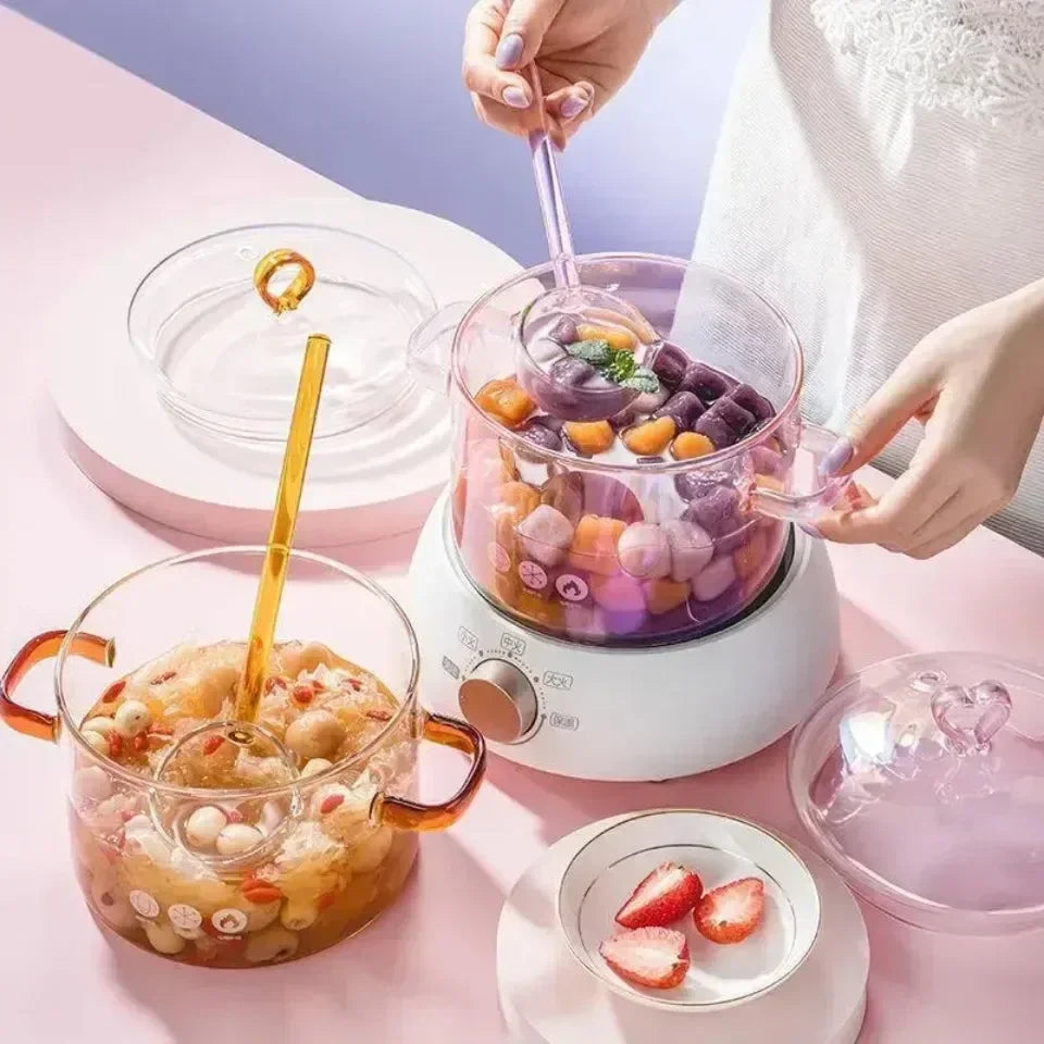 Pink Transparent Glass Pot for Cooking Heat-resistant Binaural Handle / Soup Bowl Kitchen Stock Pot