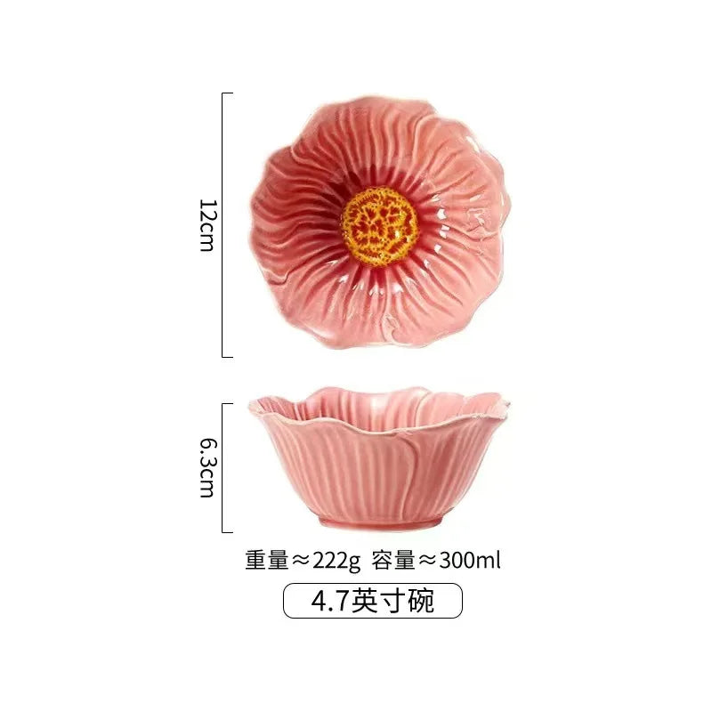 Ceramic Flower Serving Plate Cake Dessert Plate Flower Ceramic Bowl Tableware Set Dining Table