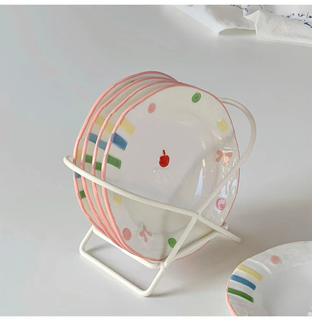 Porcelain Korean Style Cute Hand-Painted Dinnerware Cake Dessert Plates