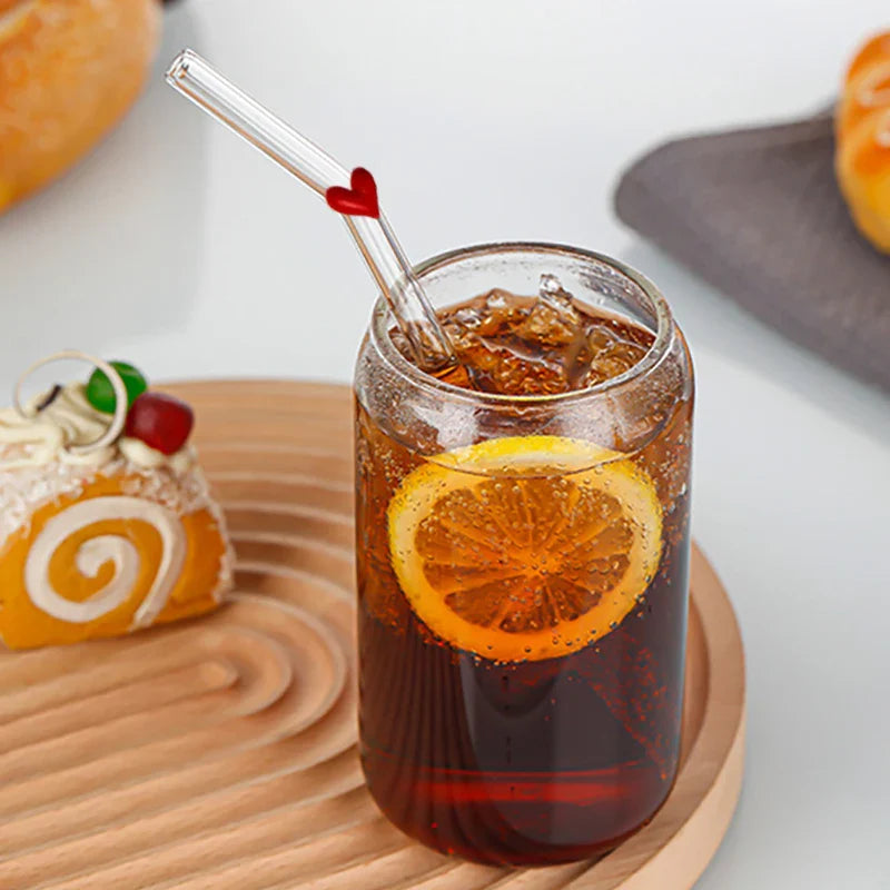 Love Heart Shaped Glass Straws Set Straws With Clean Brush Transparent  1Reusable Eco Friendly Bent Straws
