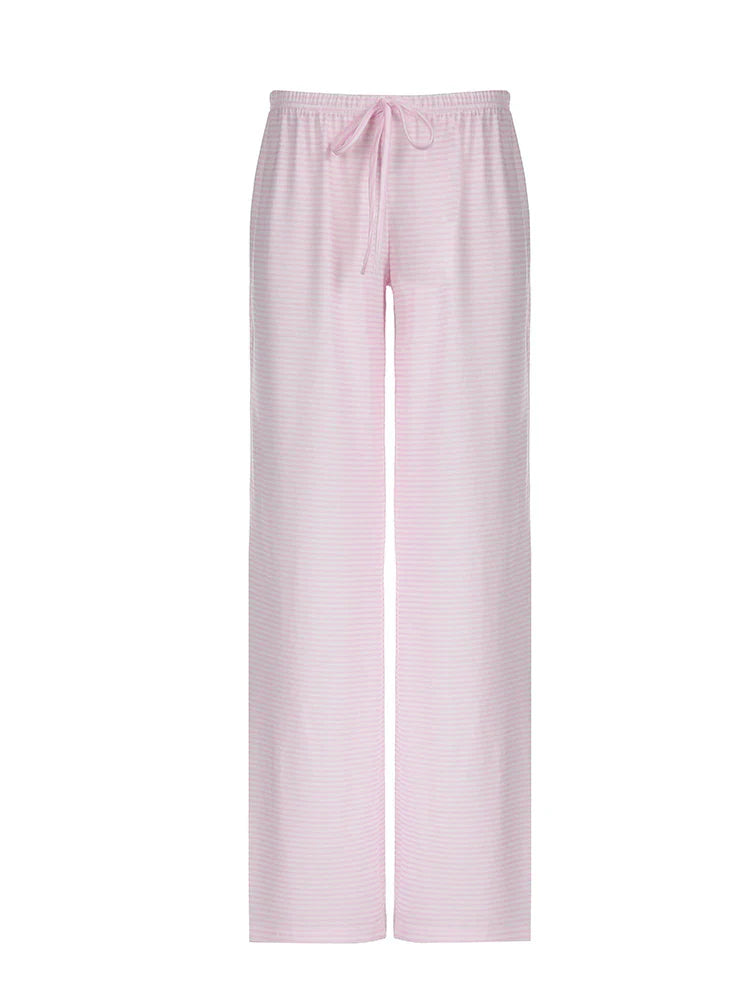 Stripe Drawstring Elastic Low Waist Baggy Sweatpants Women Casual Loose Straight Leg Pants Leisure Summer Streetwear Trousers