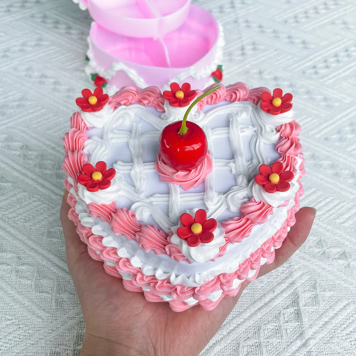 Room Decor Aesthetic Heart Shaped Jewelry Box for Girls, Fake Pink Cake, Cute Kawaii Decorative Storage Room Decor