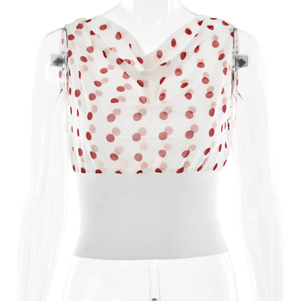 Sexy Off Shoulder Print Polka Dot Women Top White Patchwork Backless Bandage Top Female Spring Slim Casual Streetwear