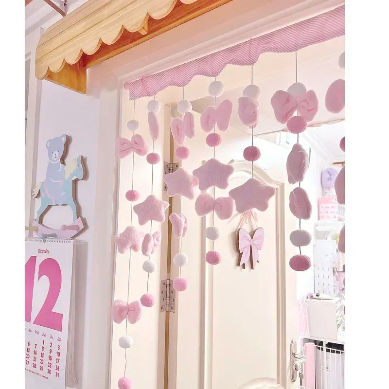 Pink Cute Bow Short Curtain Thread Partition Hanging Window Decor  Doorway Curtains