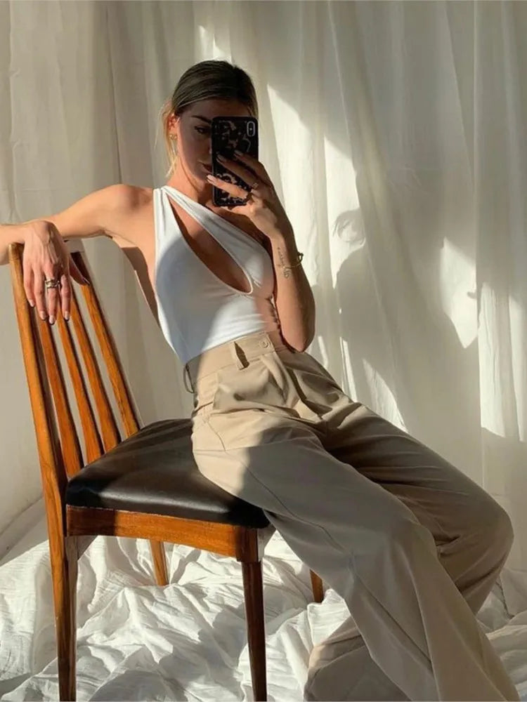 Sexy One Shoulder Bodycon Black Bodysuits Women Cut Out Ladies Summer Overalls Tops Body Bodysuit Femme Woman Clothes