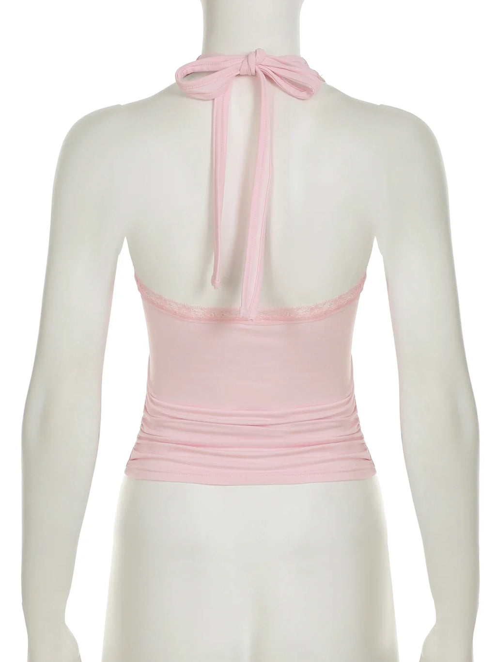 Sweet Embroidery Lace Trim Halter Tops Holiday Deep V-Neck Sleeveless Tank Tops