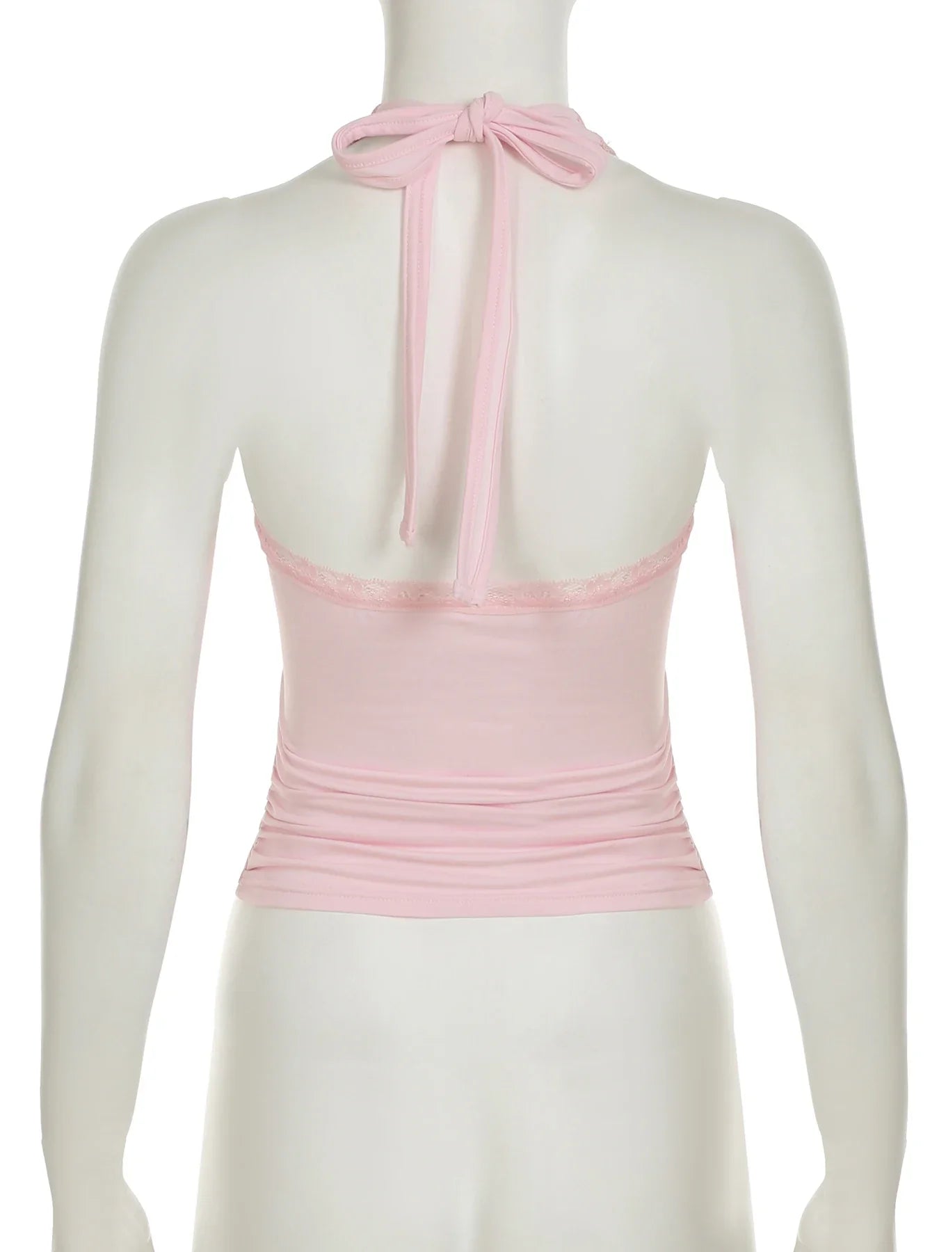 Sweet Embroidery Lace Trim Halter Tops Holiday Deep V-Neck Sleeveless Tank Tops