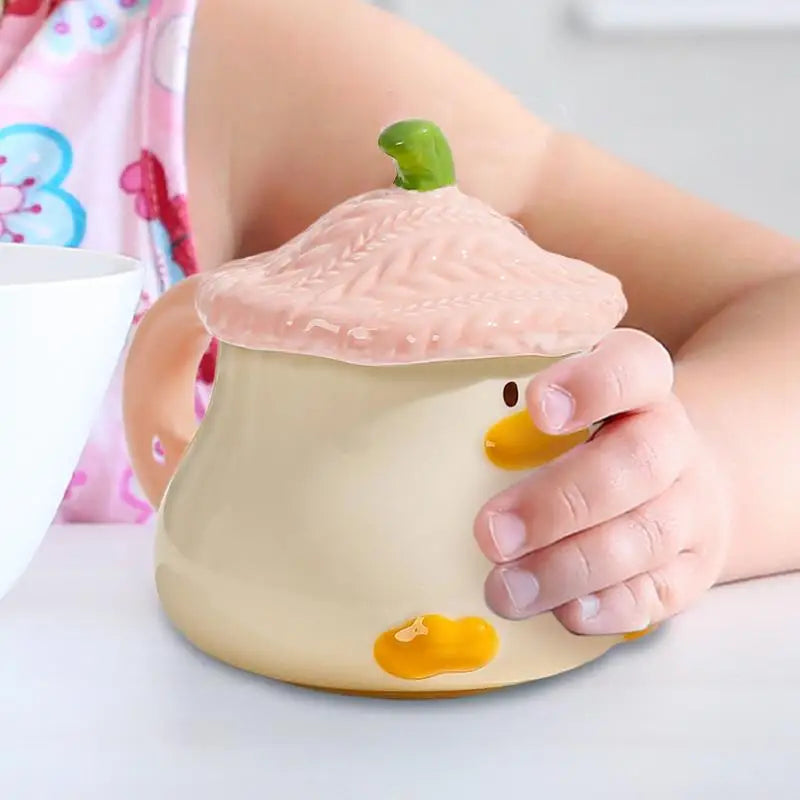 Cute Duck Mug Ceramic Duck Mug With Hat Lid 400ml Cartoon Ceramic Drinkware Tableware With Handle
