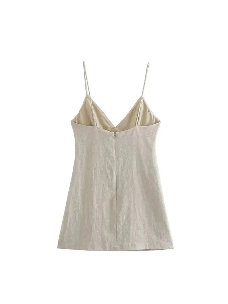 Women Chic Fashion Sleeveless Mini Dress Vintage Thin Straps Dress