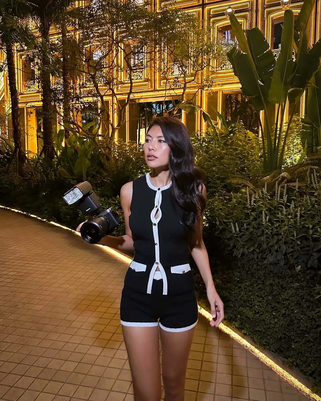 Women's Elegant Short Sets Sexy Fashion Patchwork Slim Knitted Holiday Outfits Summer Top and Mini Shorts Two Piece Set