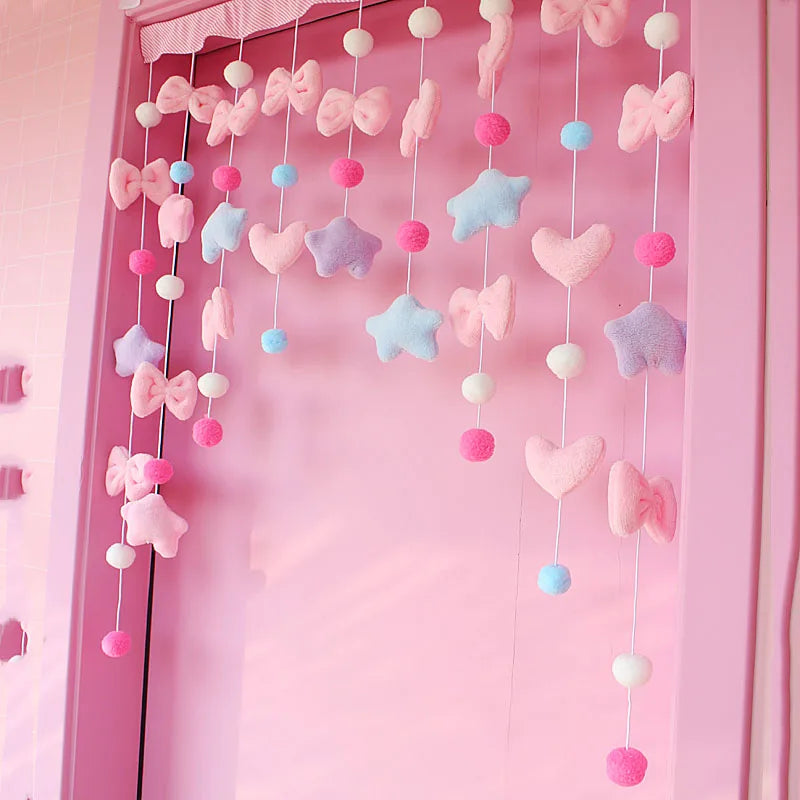 Pink Cute Bow Short Curtain Thread Partition Hanging Window Decor  Doorway Curtains
