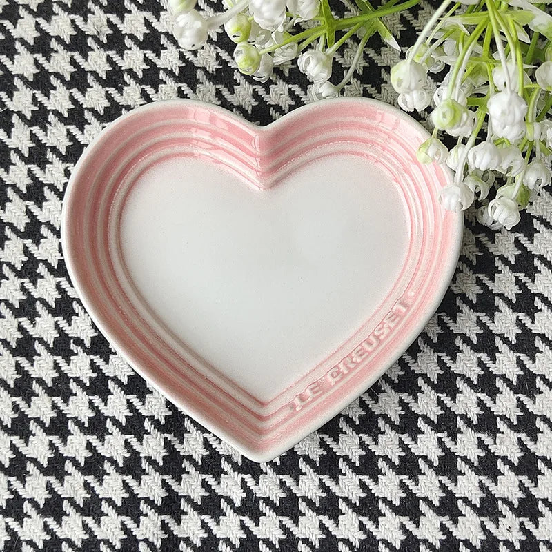 Gradient Heart-shaped Ceramic Dishes, Underglaze Color Simple Tableware, Dip Dish Desserts Snacks Plate