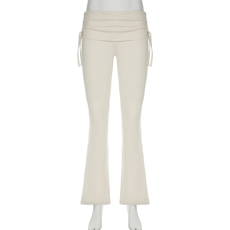 Casual Solid Drawstring Patchwork Pants Slim Low-Waisted Flare Pants Women - Spring Summer Fashion Ladies Streetwear