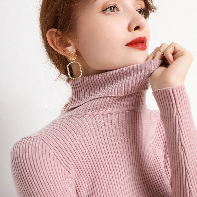 Women Fall Turtleneck Sweater Knitted Soft Pullovers Cashmere Jumpers Basic Soft Sweaters For Women Autumn Winter