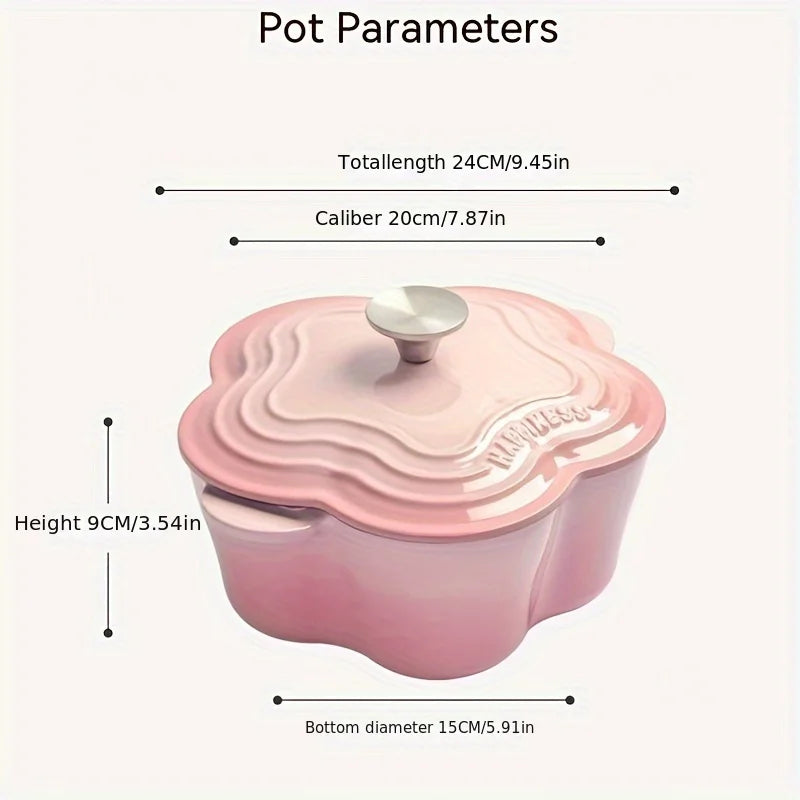 Petal Cast Iron Dutch Oven Binaural Enamel Pot for Bake Bread and Casserole Dish Braising With Lid For All Heat Source