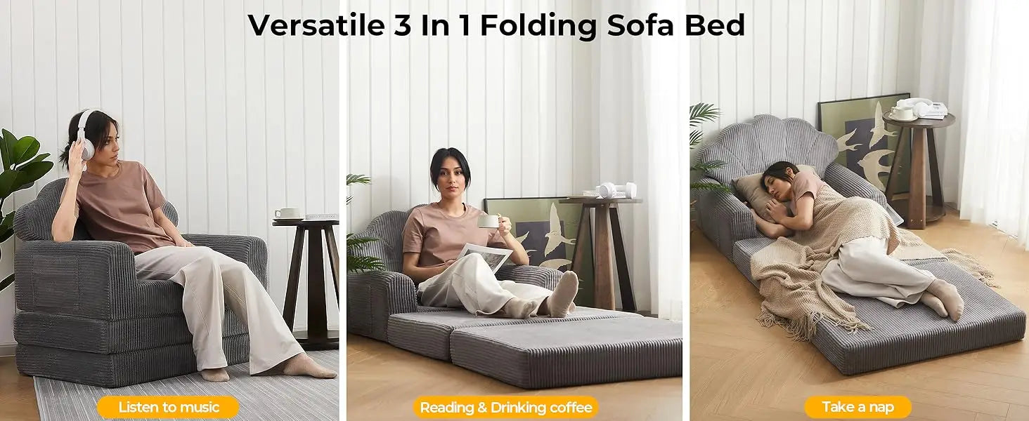 Folding Sofa Bed, Convertible Sleeper Chair Bed with Armrest/Back Support, Comfy Floor Sofa Futon Couch Lounge Foldable Mattress