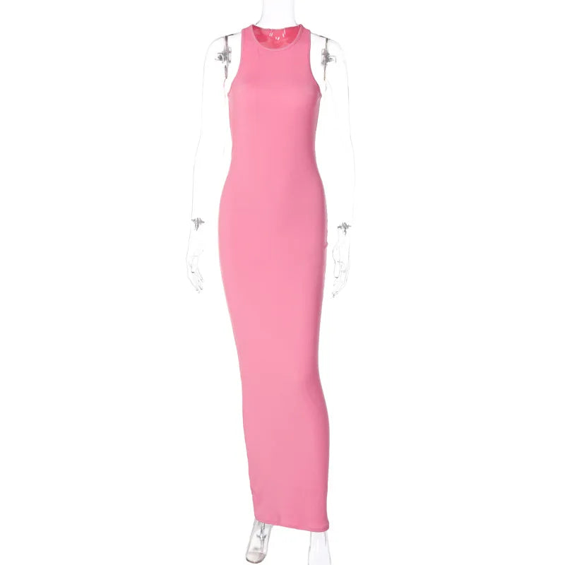 Ribbed Sexy Y2K Clothes Sleeveless Bodycon Maxi Dresses For Women Club Birthday Party Streetwear Elegant Outfits