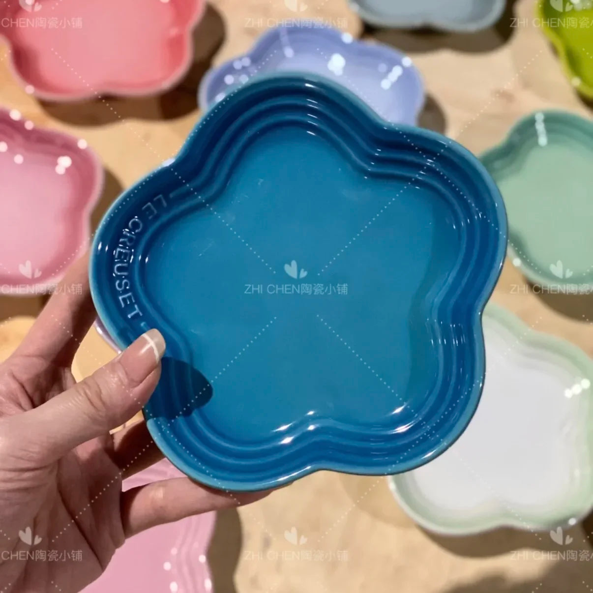 French Flower Shaped Small Plate Colored Ceramic