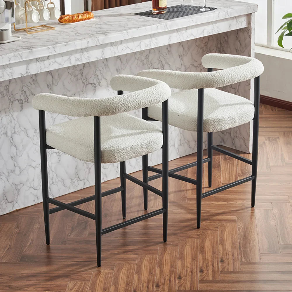 Modern Upholstered Bar Stools Set of 2, Boucle Fabric Counter Height Chairs, Kitchen Island Bar Chairs for Home, Dining Room