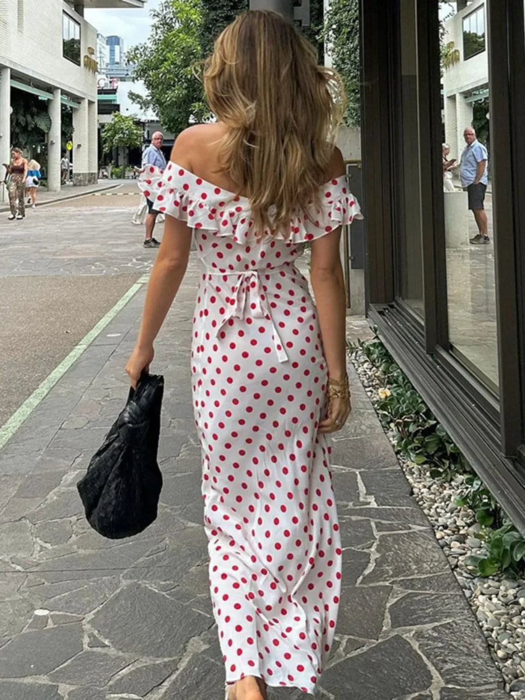French Daisy Vintage Girl Silk Polka Dots U Neck V Back Sexy Summer Women Long Dress