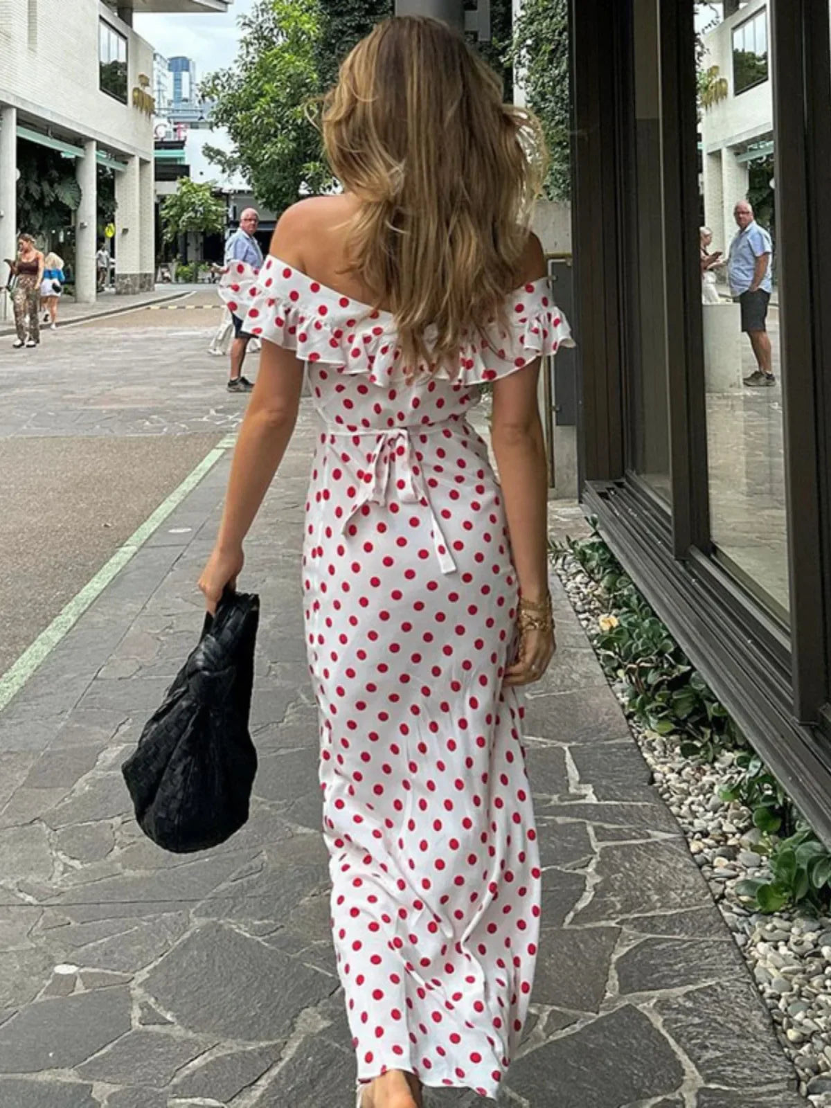 French Daisy Vintage Girl Silk Polka Dots U Neck V Back Sexy Summer Women Long Dress
