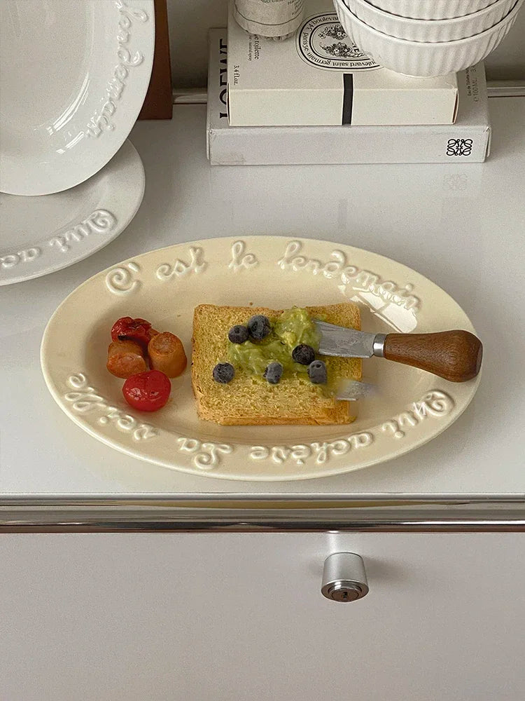 Ceramic Dessert Plate with Letter, Fruit Salad Plates, Afternoon Tea Cake Dishes