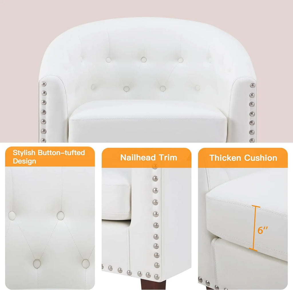 Comfy Accent Barrel Chairs Set of 2, Faux Leather Club Armchair